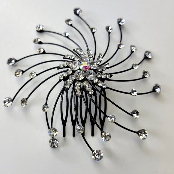 Bride Wedding Hair Pins Black Crystal Hairpins Bridal Hair Accessories Jewelry - Picture 3 of 11